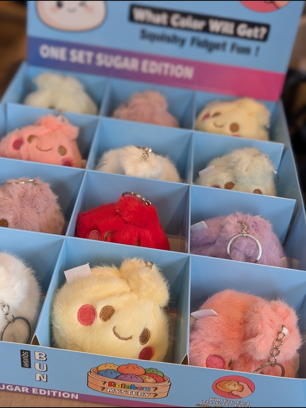 Plush Dumpling Keychain Set - Pastel Yellow, Pink, Red, Lavender